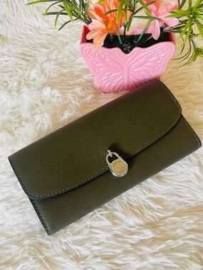 MK Olive Green Leather Wallet with Silver Charm